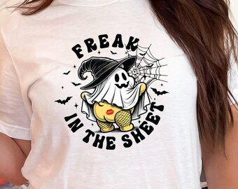 Freak in the Sheet Halloween Ghost T-Shirt Funny Halloween Costume Tee Cute Witch Ghost Shirt Spooky Season Apparel