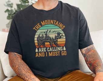 Vintage bergbeer grafisch T-shirt, T-shirt outdoor avontuur, natuurwandelen campingshirt, uniseks grafisch T-shirt, cadeau natuurliefhebber