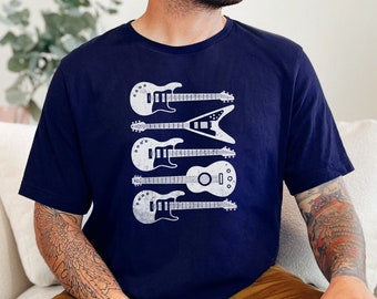 Camiseta para amantes de la música con guitarras vintage, camiseta unisex de guitarra eléctrica y acústica, camiseta de banda de rock and roll, regalo para guitarristas