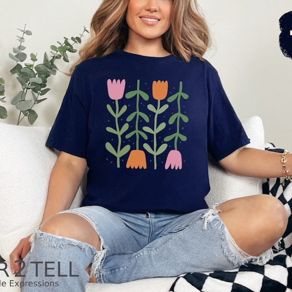 Boho Chic Floral T-Shirt, Colorful Garden Inspired Design, Women's Stylish Casual Wear