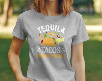 Lustige Taco und Tequila Passende T-Shirts, Beste Freunde Tacos T-Shirts, Paare Fiesta Shirts, Feinschmecker-T-Shirt, Taco Tuxlässige Kleidung, Mexikanisches Essen