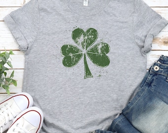 Camiseta do Dia de São Patrício, camisa Shamrock, camisa desgastada de St Pattys, camisa irlandesa da sorte, sorte dos irlandeses, trevo de quatro folhas, vintage