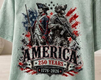 America 250th Anniversary T-Shirt 1776-2026, Patriotic Military Veteran Tee, American Heritage Minuteman Modern Soldier Flag Grunge Apparel