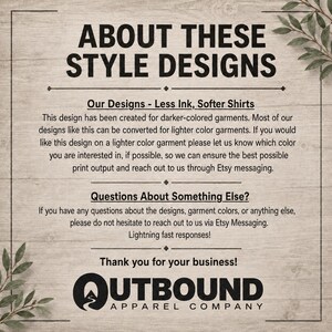 Information about Outbound Apparel Company's designs and how to contact them.
