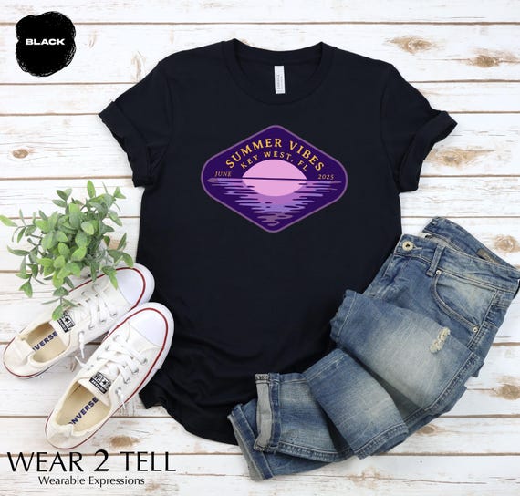 Custom Summer Vibes Shirt, Key West Florida Tee, Sunset Beach Shirt, Ocean Inspired Sunset Graphic Tee, Coastal Vibes Shirt
