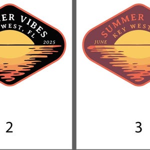 Sunset Beach Badge, Custom Location Apparel, Summer Vibes Key West Florida, June 2023 Souvenir, Retro Vacation Keepsake