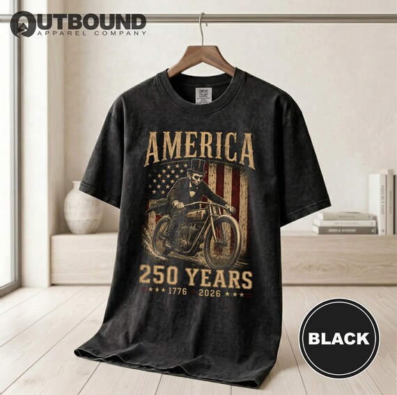 America 250 T-Shirt | Patriotic Lincoln Motorcycle Tee 1776 2026 Vintage Flag Biker Shirt Fourth of July Gift Idea