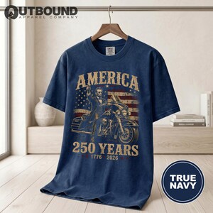 America 250 T-Shirt, Lincoln Biker Patriotic Shirt, Vintage Americana Independence Day Tee, 1776 2026 Freedom Rider Gift for Him image 2