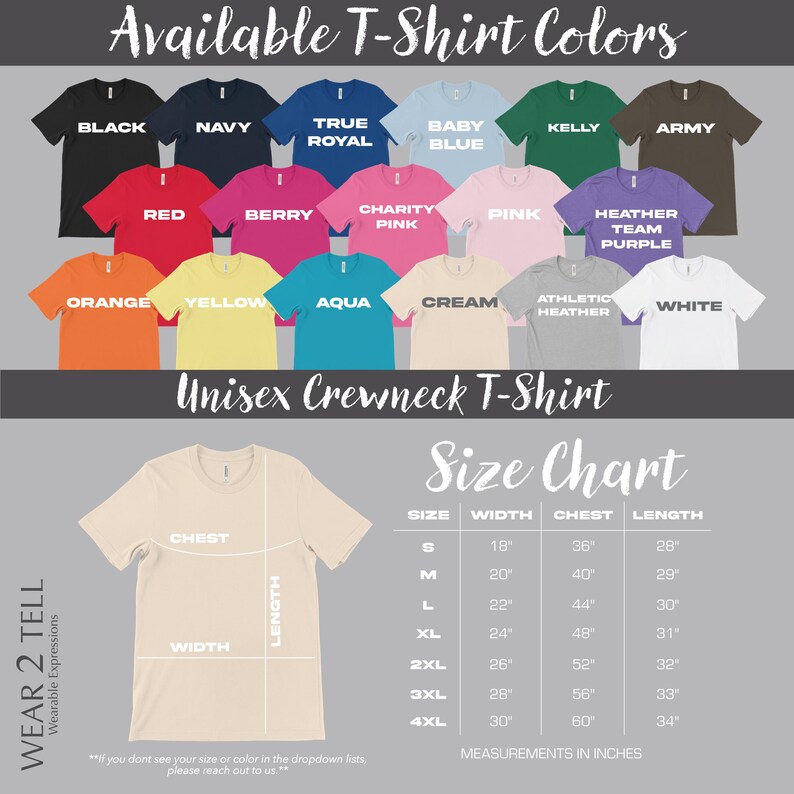 Unisex Crewneck T-Shirt, Available in Multiple Colors, Size Chart Included, Perfect for Casual Wear, Great Gift Idea