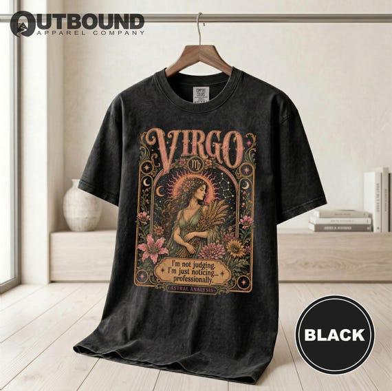 Virgo Zodiac T-Shirt | Mystical Astrology Graphic Tee | Celestial Goddess Cottagecore Shirt Gift for Her