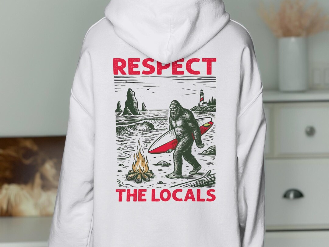 Respect the Locals Sasquatch Surfboard Retro Beach Sunset Graphic ...
