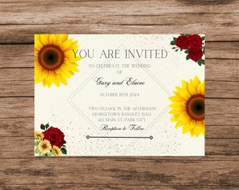 Sunflower and Rose themed Wedding Invitation