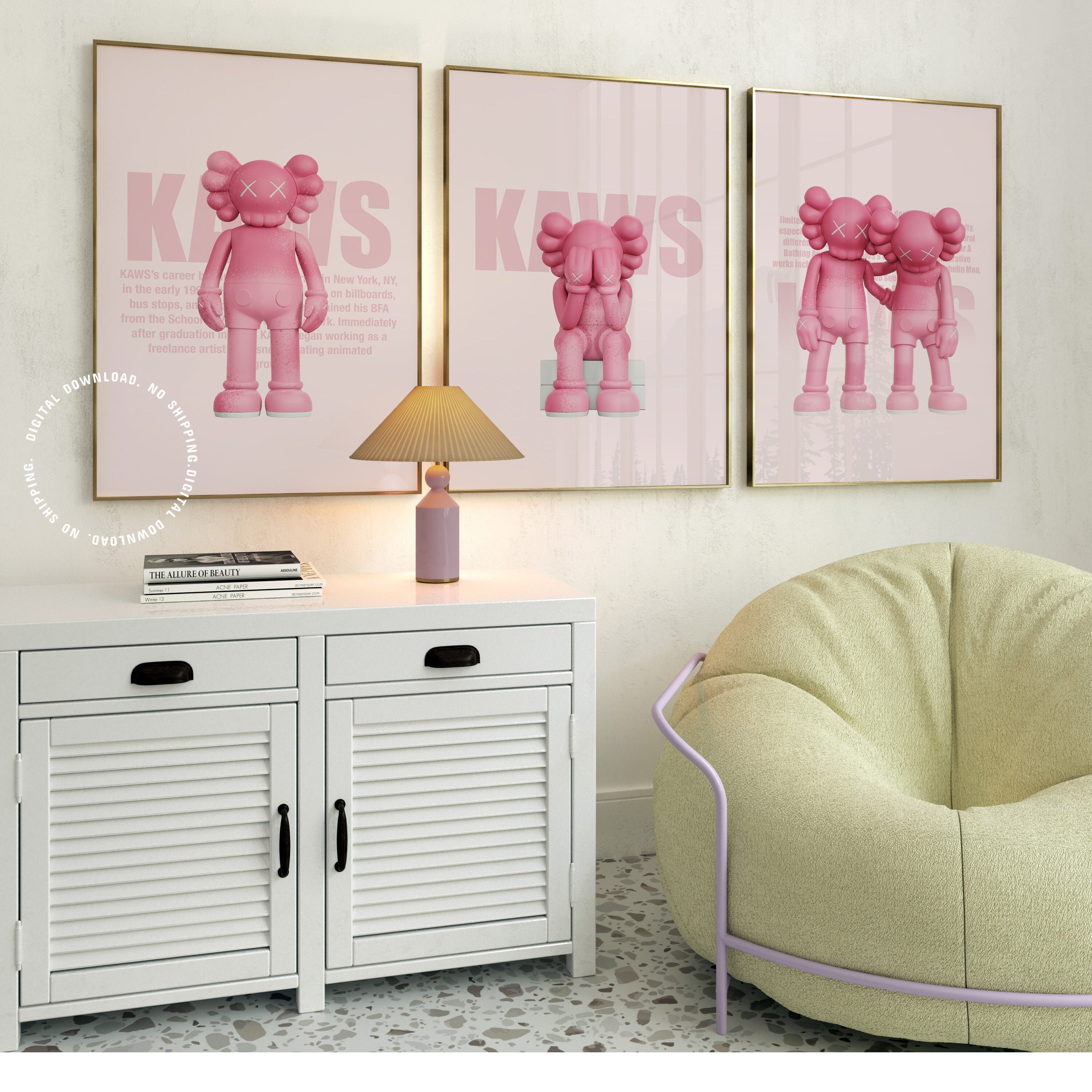 Pink Toys Kaws Poster Set of 3 Kaws Hypebeast Figure Poster Kaws Wall ...