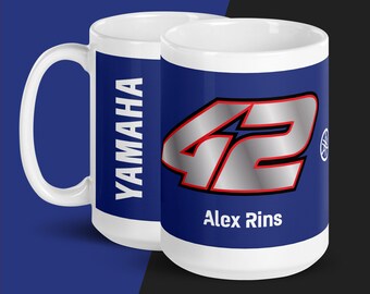 MotoGP ™ Alex Rins von Yahama Racing Kaffee- oder Teetasse | Motorrad Racing Merch und Geschenke für Rennfans