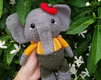 Cute crochet Elephant, finished elephant amigurumi, crochet elephant, grey elephant, unique crochet elephant
