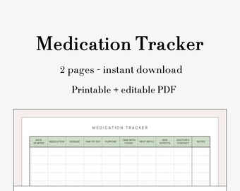 Monthly Medication Log, Printable Medication Tracker Template, Daily Medication Pill Reminder ...