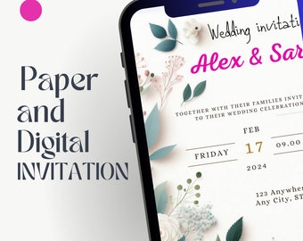 Invitación de boda, invitación en papel y digital.