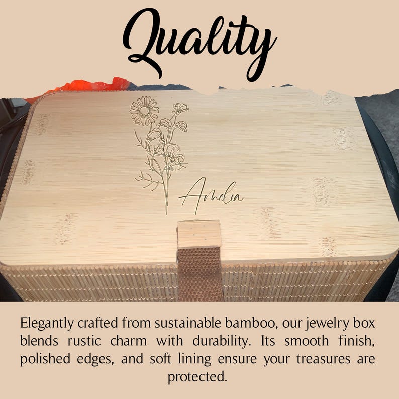 Personalised Wooden Storage Box With Custom Name & Floral Design ...
