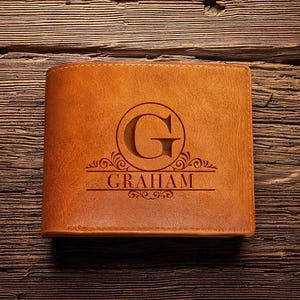 Billetera de cuero personalizada como regalo para él, billetera grabada personalizada para esposo, regalo de San Valentín para novio