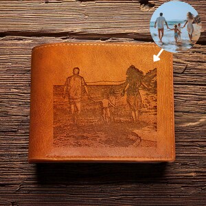Cartera familiar grabada, cartera con foto personalizada, cartera de cuero personalizada, cartera de recuerdo, regalo para el esposo, regalo para el papá, regalo de recuerdo