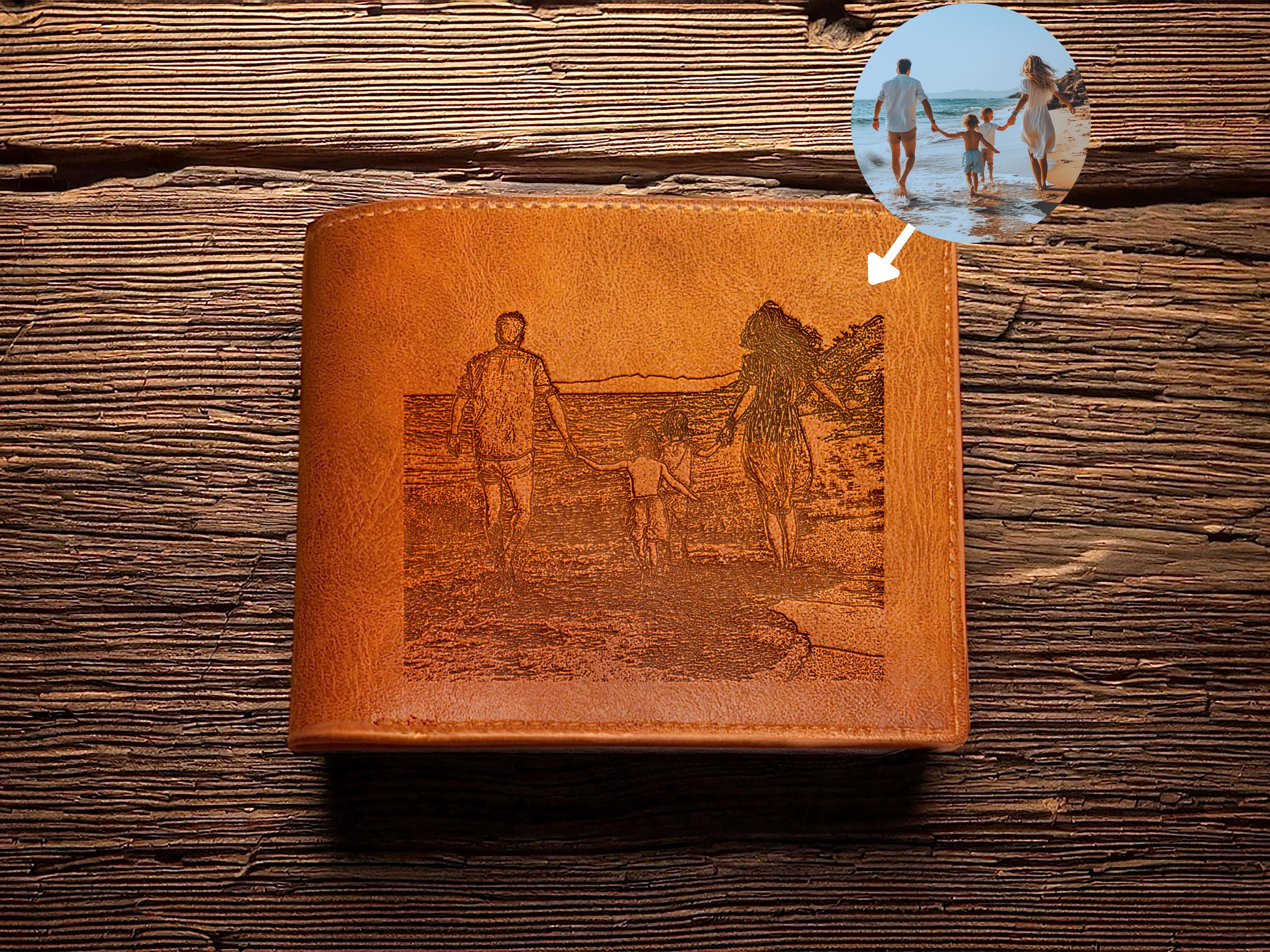 Engraved Family Wallet, Custom Photo Wallet, Personalised Leather Wallet, Keepsake Wallet, Gift for Husband, Gift for Dad, Memory Gift