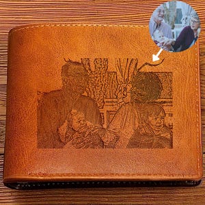 Benutzerdefinierte Erinnerungsbrieftasche, graviertes Foto-Andenken, Familien-Gedächtnisbrieftasche, personalisierte Lederbrieftasche, Geschenk für Großeltern, Fotobrieftasche