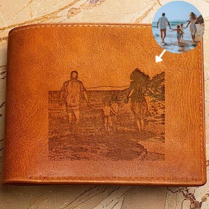 Benutzerdefinierte Foto Brieftasche, personalisierte Leder Brieftasche, Familien Foto Geschenk, Brieftasche mit Gravur, Geschenk für Papa, Andenken Brieftasche, Geschenk für ihn