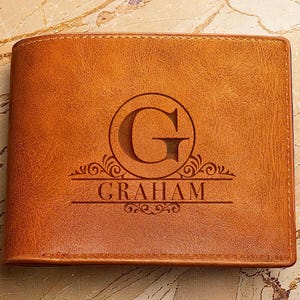 Personalisierte Brieftasche für Männer - Echtes Leder mit Monogramm, Unterschrift oder Zeichnung | Personalisiertes Weihnachtsgeschenk für Ehemann oder Papa