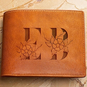 Billetera con inicial personalizada, billetera con nombre personalizado, billetera de cuero grabada, regalo para él, billetera con monograma, billetera personalizada para hombres