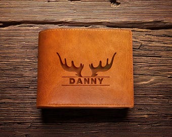 Custom Deer Hunting Genuine Leather Wallet for Men. Deer Hunting Fathers Day Gift. Personalized RFID Blocking Leather Wallet for Men