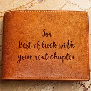 Billetera grabada personalizada, Billetera de cuero personalizada, Billetera con mensaje grabado, Regalo para él, Billetera personalizada para hombres, Regalo para esposo