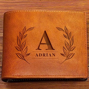 Billetera de cuero delgada personalizada con dos pliegues para hombres con ventana para identificación con foto, billetera vertical personalizada, billetera delgada con dos pliegues con diseño vertical