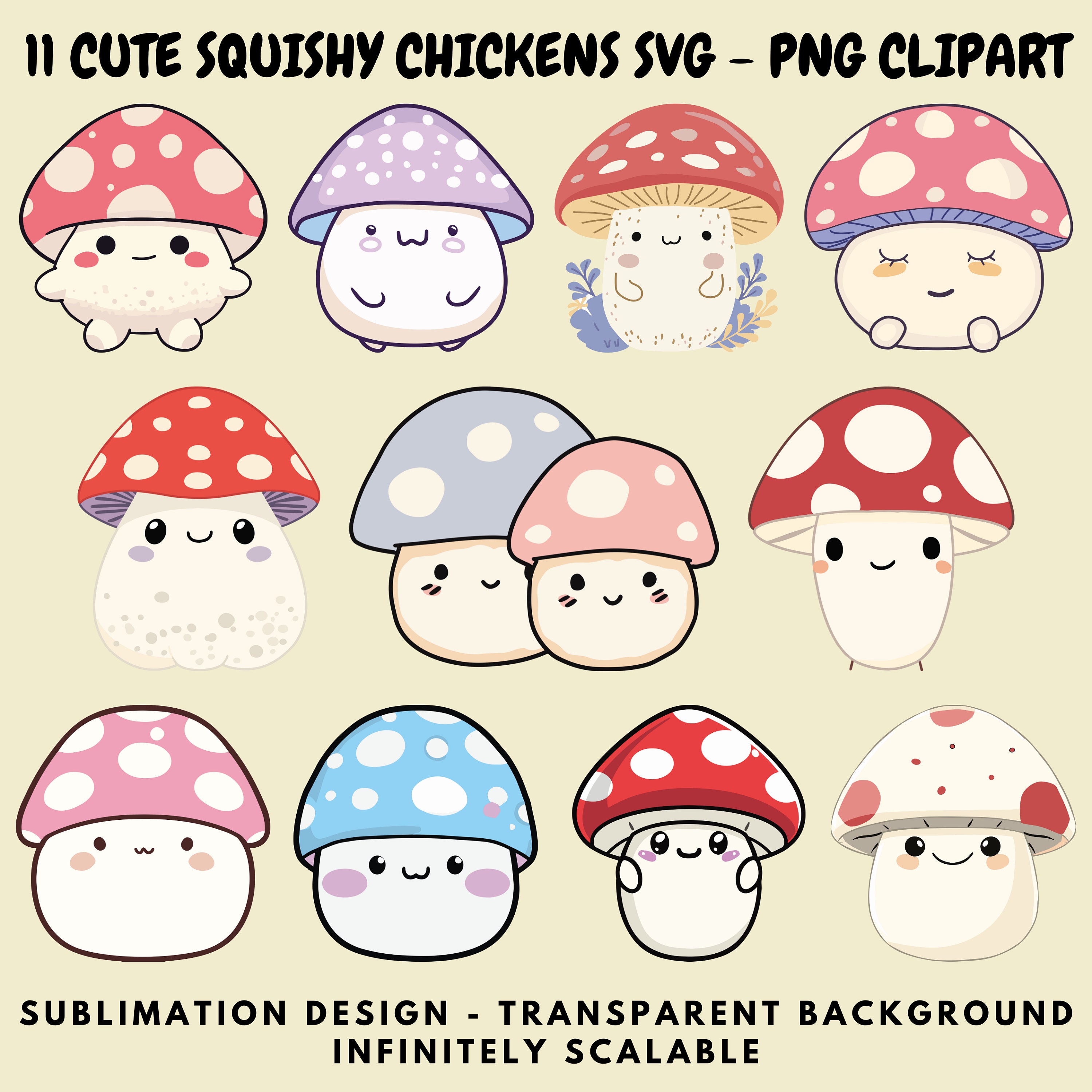 11 Clipart PNG and SVG Images of Kawaii Squishmallow Style Mushrooms ...