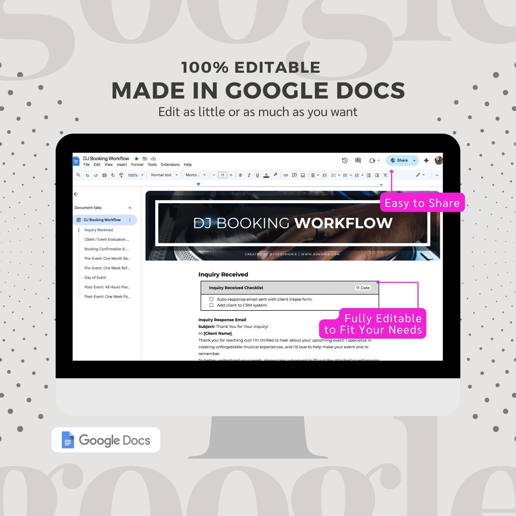 DJ Booking Workflow Template: Email Templates & Checklist (google Docs ...