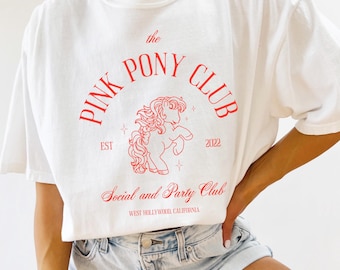 Roze Pony Social Club-T-shirt | comfort kleuren T-shirt, y2k-t-shirt, anglecore, gen z-shirt, schone meisjesesthetiek, gen z-shirt, chappell-T-shirt