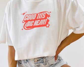 Y2K goede tieten groot hart Tee | comfort kleuren tee, y2k gen z shirt, schone meid esthetiek, renee geïnspireerd, hoekige tee shirt, queer shirt