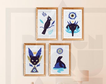 Evil Eye Poster Set, Evil Eye Print, Turkish Nazar Wall Art, Greek Evil Eye Digital Print, Evil Eye Digital Download, HQ Poster PDF
