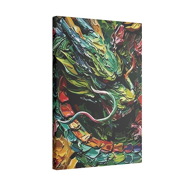 Green Wood Dragon 5 Designs - Abstrakte Kunst Leinwand, Moderne Wanddeko, Ölgemälde Optik Farbenfroh Highlight, Kunstliebhaber Geschenkidee