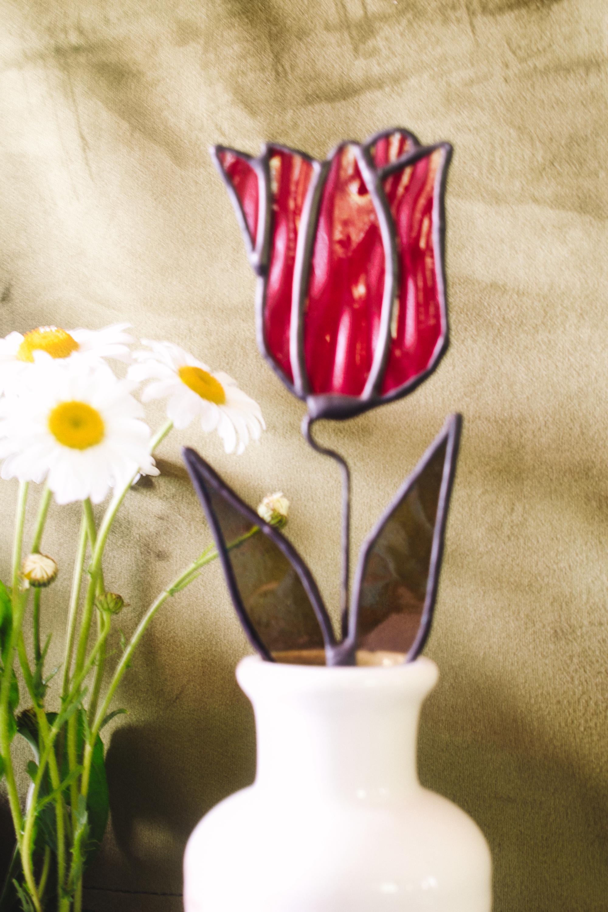 Red Tulip Stained Glass Flowers Unique Floral Gifts & Decor - Etsy