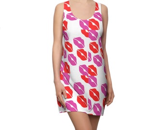 Kiss Me / Moo moo/ Night gown / sleep wear / casual Women's Cut & Sew Racerback Dress (AOP)