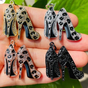 1 CZ paved high heel shoe charm, High heel shoe charm, Bracelet Charm, Necklace Charm, pendant, Leopard Print Shoe Charm,