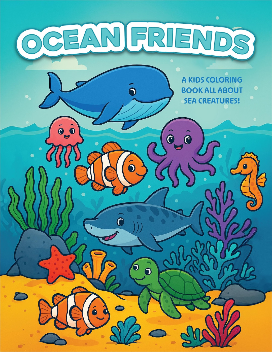 Ocean Friends Coloring Book for Kids – 50 Cute Sea Creatures ...