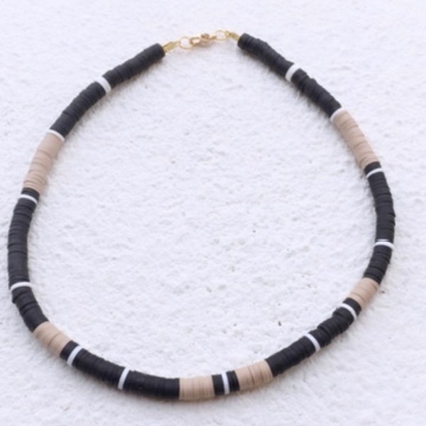 Collier  heishi  noir best seller  / ou blanc- Doré  6 mm- Bijoux plus vendus