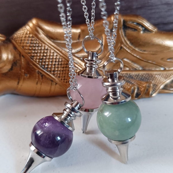 Collier pendule en pierres naturelles-Quartz rose-Aventurine-Améthyste