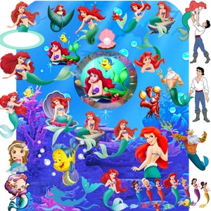 Little Mermaid 50 PNG Bundle, The Little Mermaid Clipart Instant Download, Princess Birthday, Princess clipart, Ariel png, Ariel Stickers