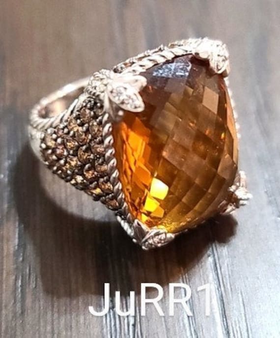 Judith Ripka Smoky Quartz Cocktail Ring Size 7