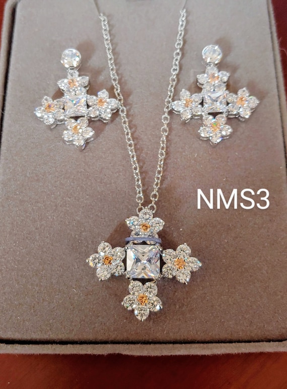 Nolan Miller Greek Cross Necklace And Earrings Set