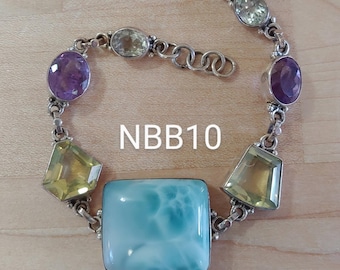 PRICE JUST REDUCED Larimar, Lemon Citrine, Amethyst, White Topaz, and Sterling Silver Bracelet