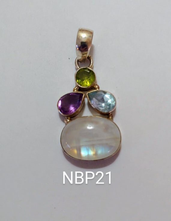 Rainbow Moonstone, Amethyst, Peridot, And Topaz Sterling Silver Pendant