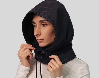 Waterproof Hooded Scarf, Balaclava, Fleece Lined Winter Cowl, Windproof Neck Warmer, Cozy Oversized Hood, Black Urban Balaclava